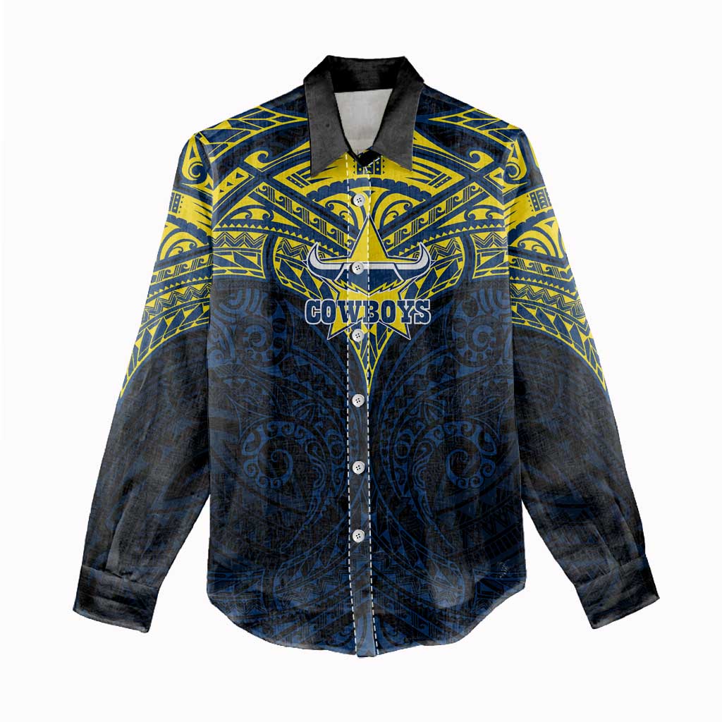 Personalized North Queensland Cowboys Women Casual Shirt Polynesian Tribal Pattern Style