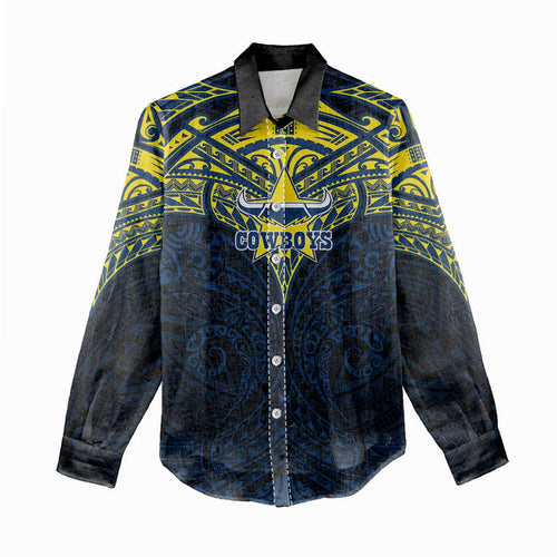 Personalized North Queensland Cowboys Women Casual Shirt Polynesian Tribal Pattern Style