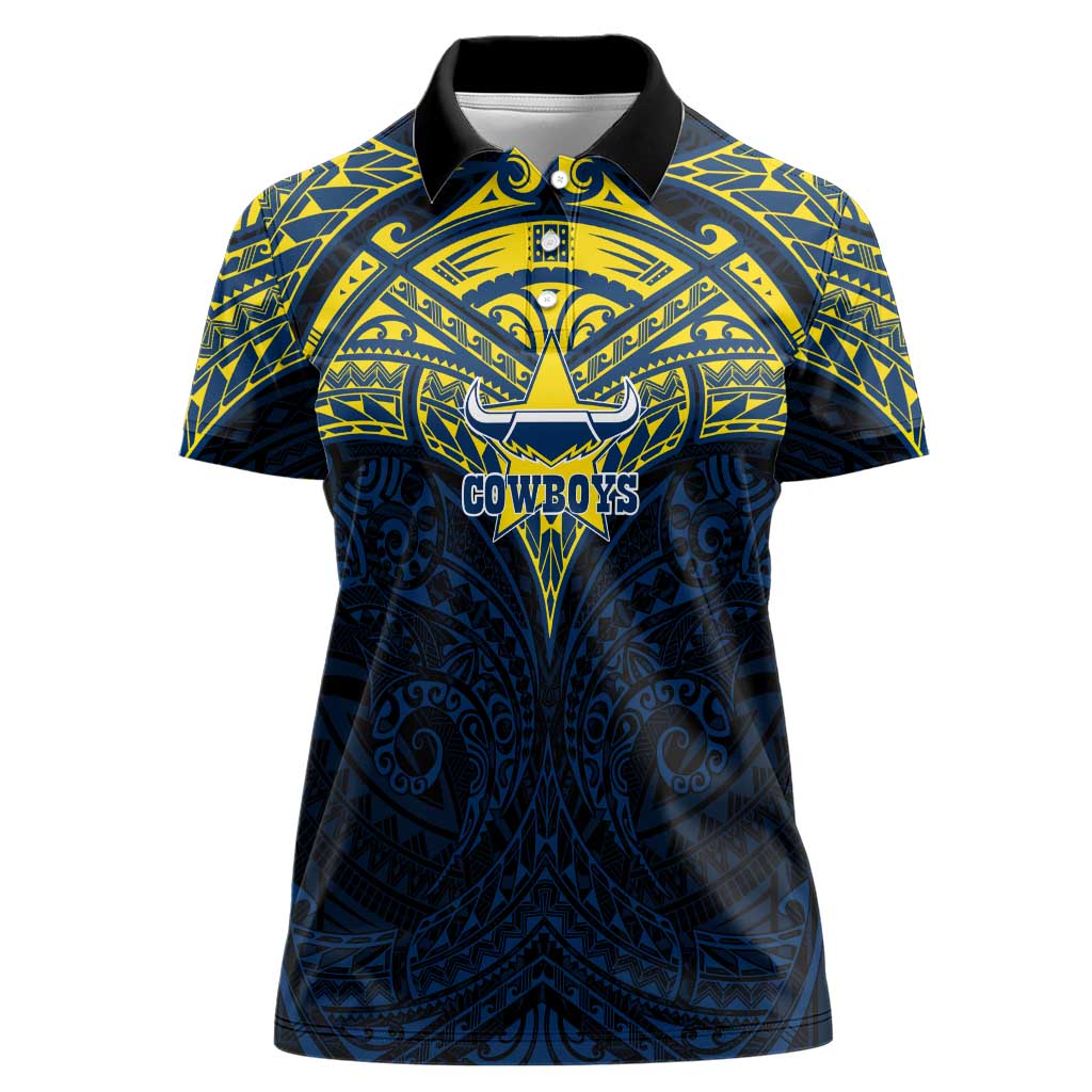 Personalized North Queensland Cowboys Women Polo Shirt Polynesian Tribal Pattern Style