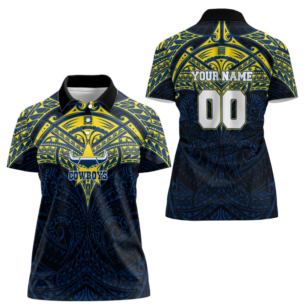 Personalized North Queensland Cowboys Women Polo Shirt Polynesian Tribal Pattern Style