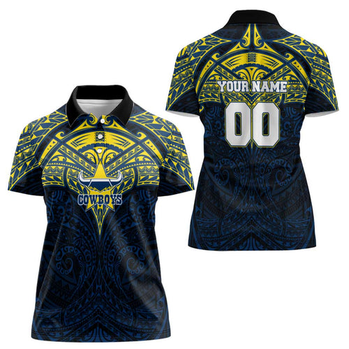 Personalized North Queensland Cowboys Women Polo Shirt Polynesian Tribal Pattern Style