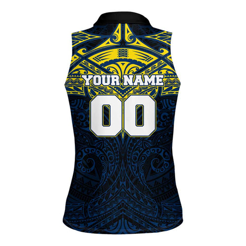 Personalized North Queensland Cowboys Women Sleeveless Polo Shirt Polynesian Tribal Pattern Style