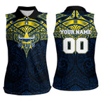 Personalized North Queensland Cowboys Women Sleeveless Polo Shirt Polynesian Tribal Pattern Style