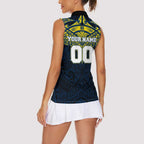 Personalized North Queensland Cowboys Women Sleeveless Polo Shirt Polynesian Tribal Pattern Style