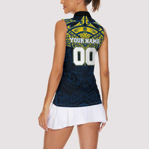 Personalized North Queensland Cowboys Women Sleeveless Polo Shirt Polynesian Tribal Pattern Style