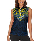 Personalized North Queensland Cowboys Women Sleeveless Polo Shirt Polynesian Tribal Pattern Style