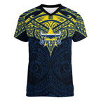 Personalized North Queensland Cowboys Women V-Neck T-Shirt Polynesian Tribal Pattern Style