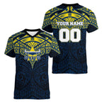 Personalized North Queensland Cowboys Women V-Neck T-Shirt Polynesian Tribal Pattern Style