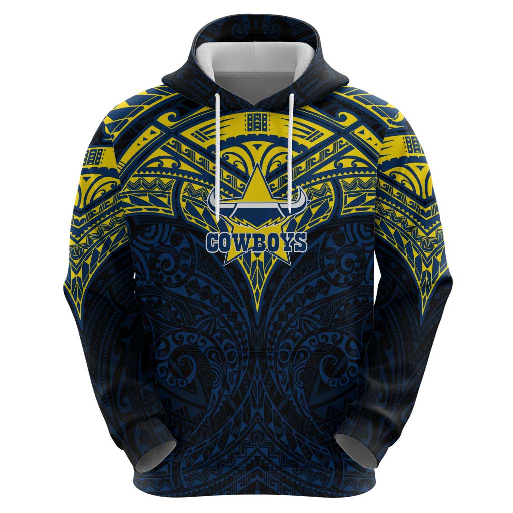 Personalized North Queensland Cowboys Zip Hoodie Polynesian Tribal Pattern Style