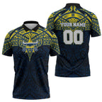 Personalized North Queensland Cowboys Zipper Polo Shirt Polynesian Tribal Pattern Style