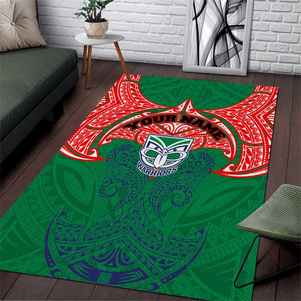 Personalized New Zealand Warriors Area Rug Polynesian Tribal Pattern Style