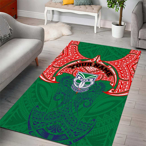 Personalized New Zealand Warriors Area Rug Polynesian Tribal Pattern Style