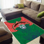 Personalized New Zealand Warriors Area Rug Polynesian Tribal Pattern Style
