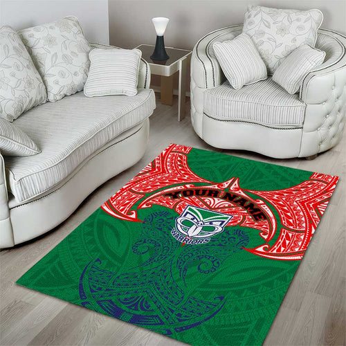 Personalized New Zealand Warriors Area Rug Polynesian Tribal Pattern Style