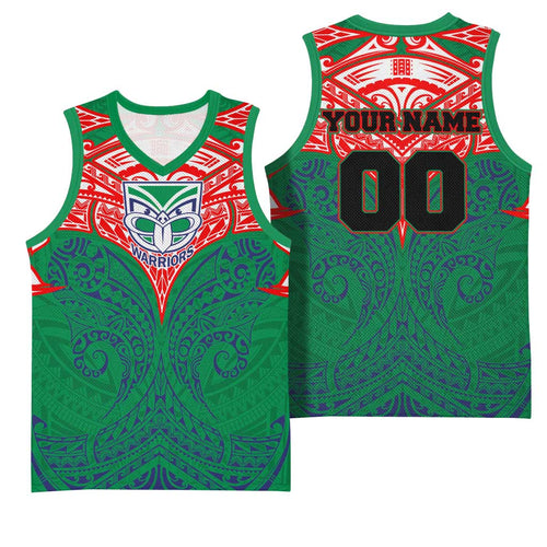 Personalized New Zealand Warriors Basketball Jersey Polynesian Tribal Pattern Style