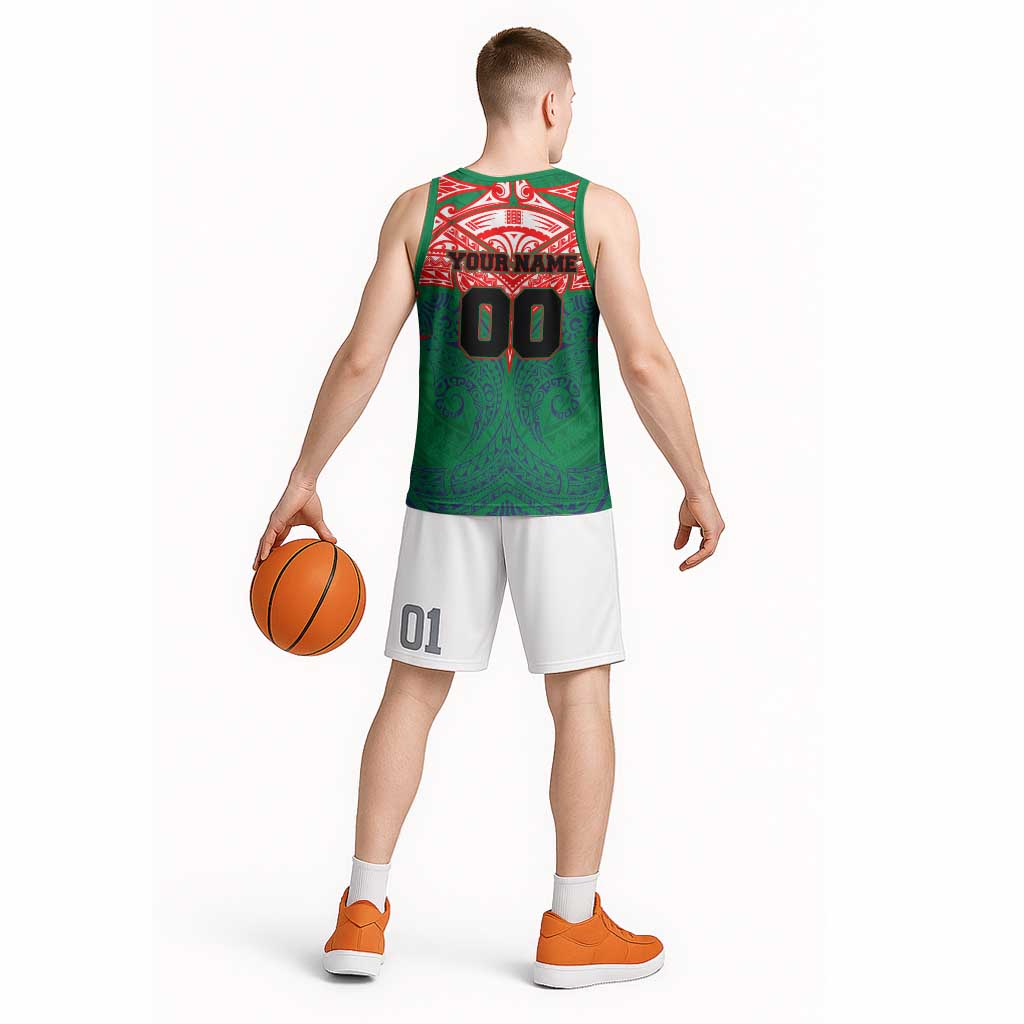 Personalized New Zealand Warriors Basketball Jersey Polynesian Tribal Pattern Style