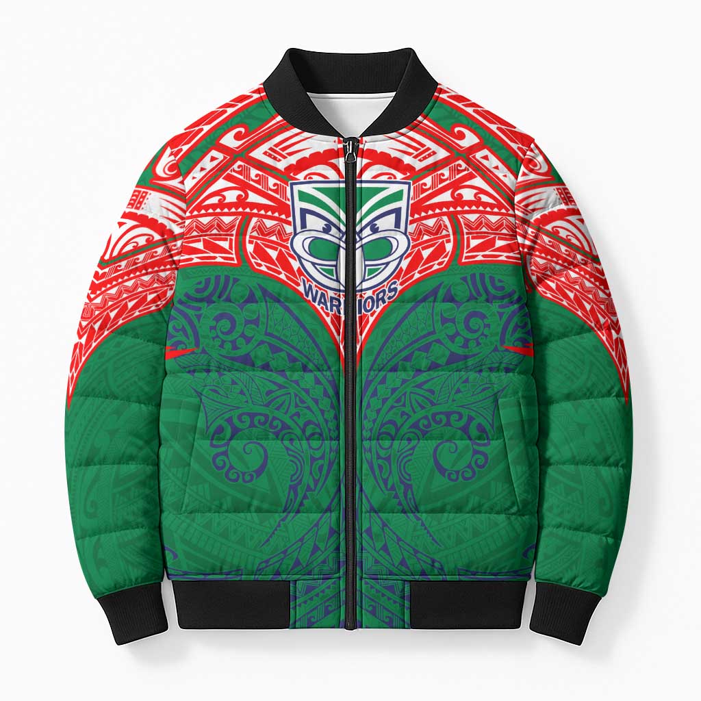 Personalized New Zealand Warriors Bomber Puffer Jacket Polynesian Tribal Pattern Style