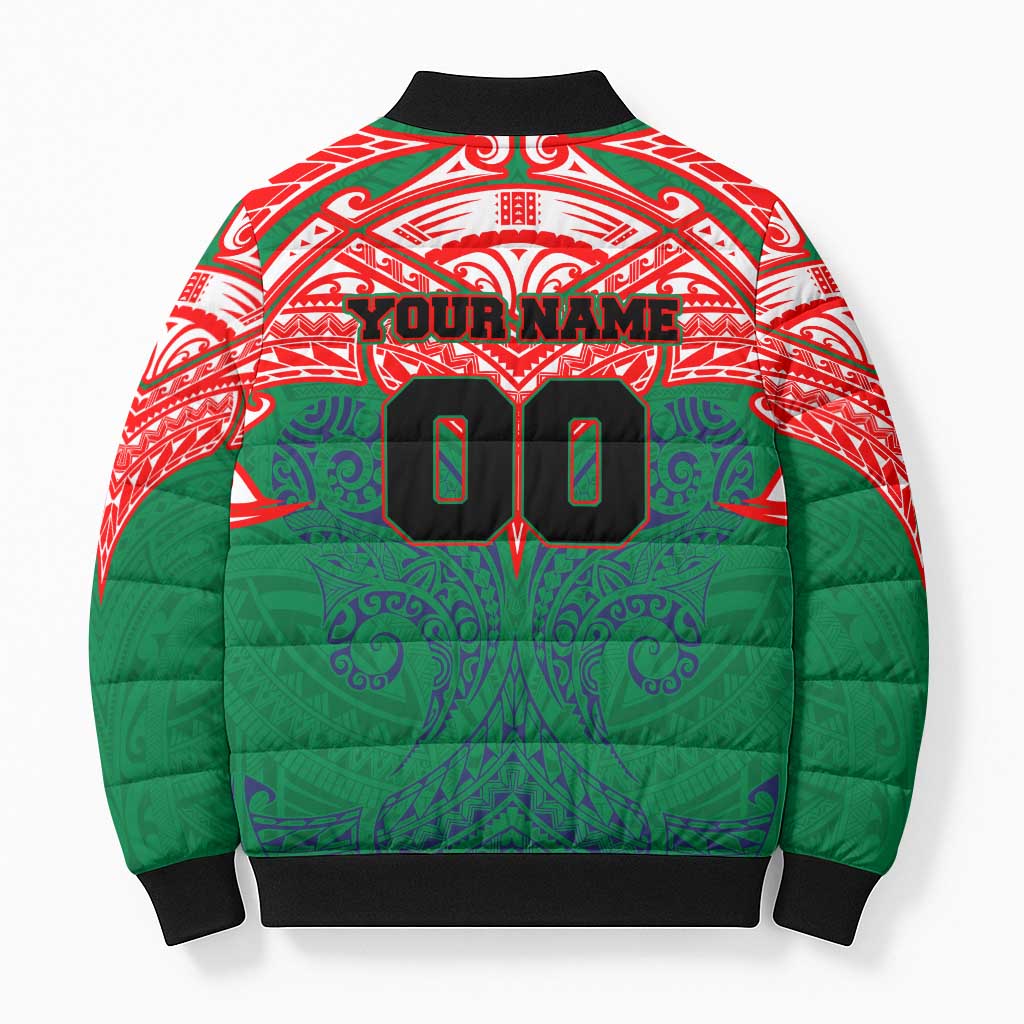 Personalized New Zealand Warriors Bomber Puffer Jacket Polynesian Tribal Pattern Style