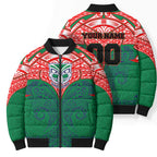 Personalized New Zealand Warriors Bomber Puffer Jacket Polynesian Tribal Pattern Style