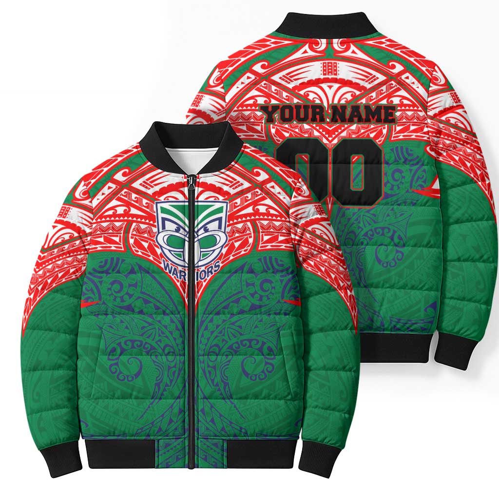 Personalized New Zealand Warriors Bomber Puffer Jacket Polynesian Tribal Pattern Style