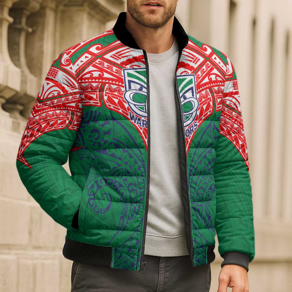 Personalized New Zealand Warriors Bomber Puffer Jacket Polynesian Tribal Pattern Style