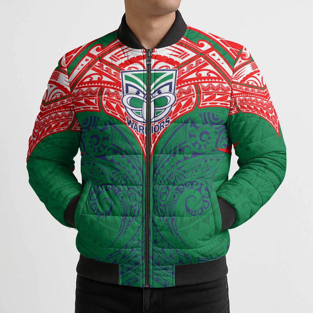 Personalized New Zealand Warriors Bomber Puffer Jacket Polynesian Tribal Pattern Style