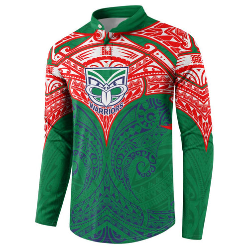 Personalized New Zealand Warriors Button Sweatshirt Polynesian Tribal Pattern Style