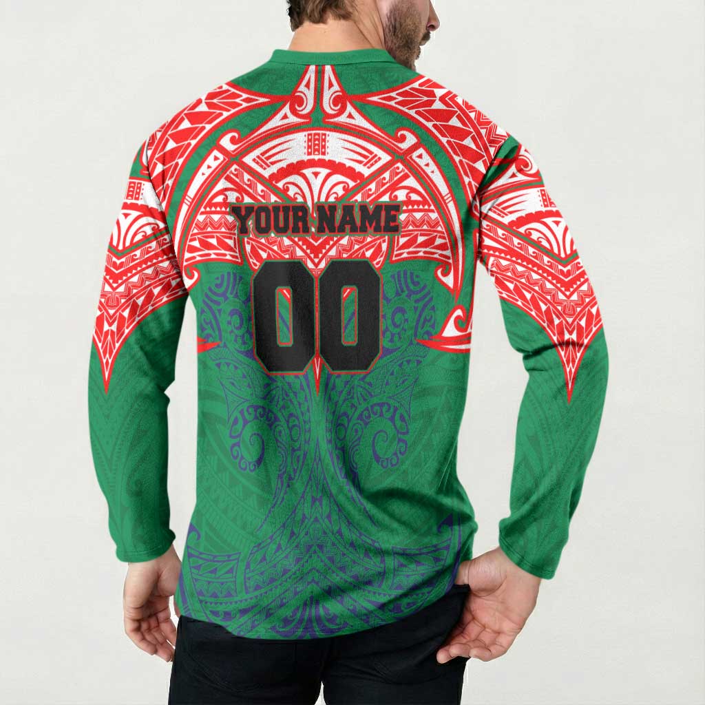 Personalized New Zealand Warriors Button Sweatshirt Polynesian Tribal Pattern Style