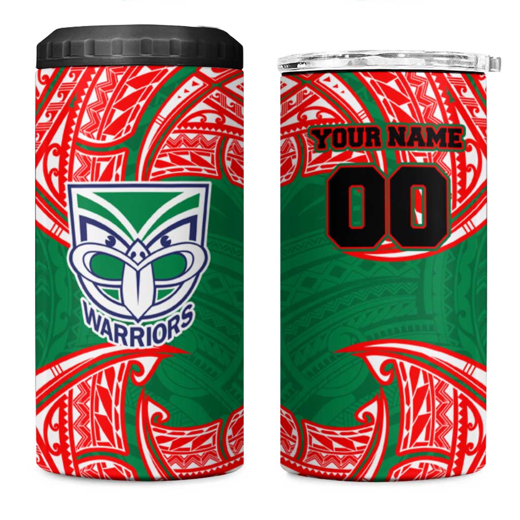 Personalized New Zealand Warriors 4 in 1 Can Cooler Tumbler Polynesian Tribal Pattern Style