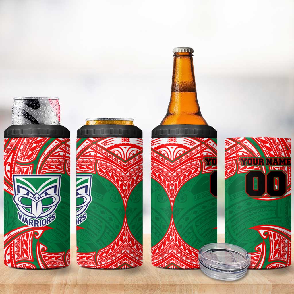 Personalized New Zealand Warriors 4 in 1 Can Cooler Tumbler Polynesian Tribal Pattern Style