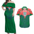 Personalized New Zealand Warriors Couples Matching Off Shoulder Maxi Dress and Hawaiian Shirt Polynesian Tribal Pattern Style