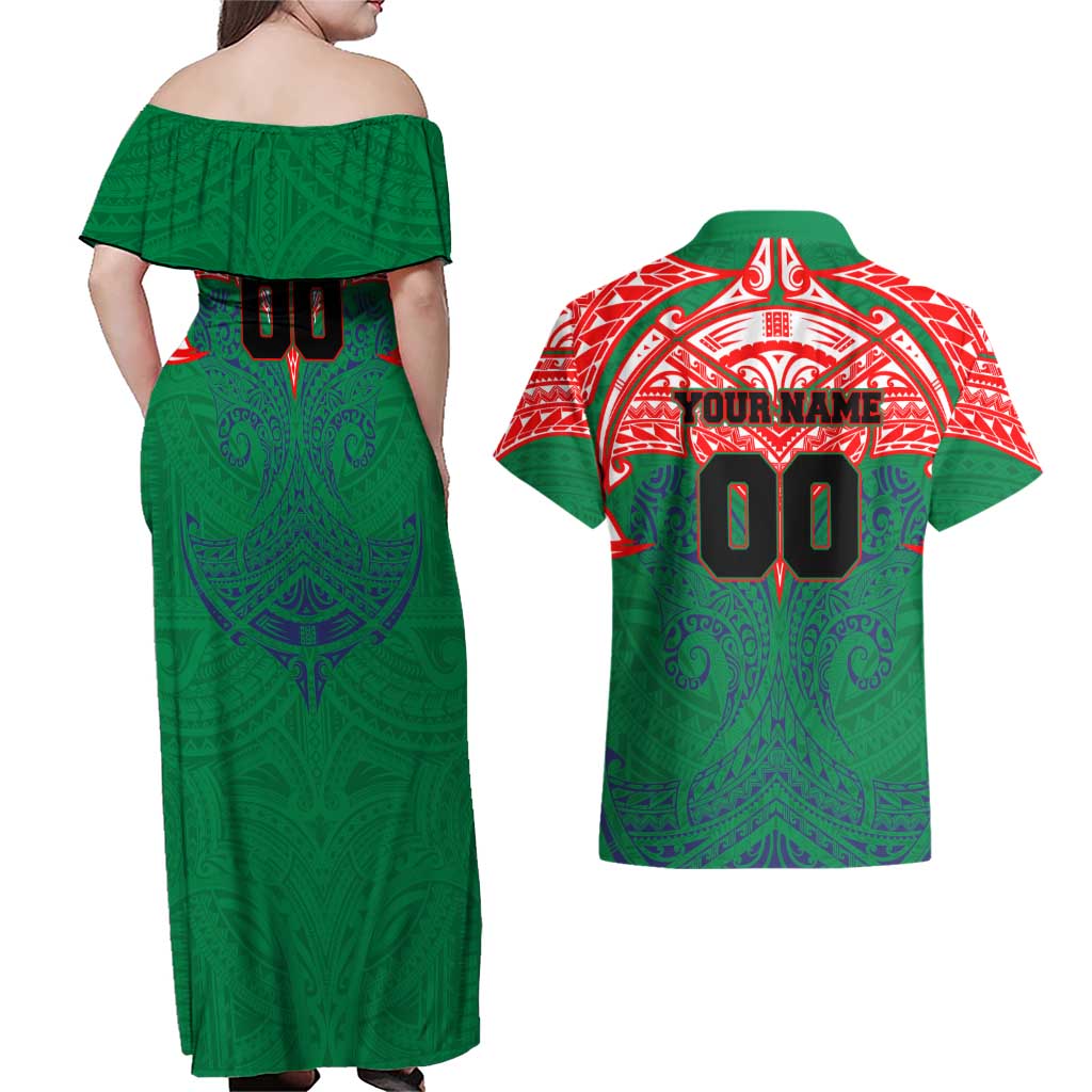 Personalized New Zealand Warriors Couples Matching Off Shoulder Maxi Dress and Hawaiian Shirt Polynesian Tribal Pattern Style