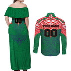 Personalized New Zealand Warriors Couples Matching Off Shoulder Maxi Dress and Long Sleeve Button Shirt Polynesian Tribal Pattern Style