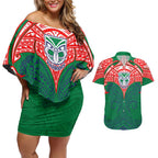 Personalized New Zealand Warriors Couples Matching Off Shoulder Short Dress and Hawaiian Shirt Polynesian Tribal Pattern Style
