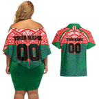 Personalized New Zealand Warriors Couples Matching Off Shoulder Short Dress and Hawaiian Shirt Polynesian Tribal Pattern Style