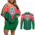 Personalized New Zealand Warriors Couples Matching Off Shoulder Short Dress and Long Sleeve Button Shirt Polynesian Tribal Pattern Style