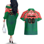 Personalized New Zealand Warriors Couples Matching Off The Shoulder Long Sleeve Dress and Hawaiian Shirt Polynesian Tribal Pattern Style