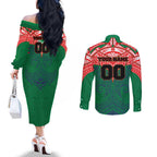 Personalized New Zealand Warriors Couples Matching Off The Shoulder Long Sleeve Dress and Long Sleeve Button Shirt Polynesian Tribal Pattern Style
