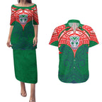 Personalized New Zealand Warriors Couples Matching Puletasi and Hawaiian Shirt Polynesian Tribal Pattern Style