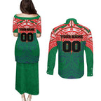 Personalized New Zealand Warriors Couples Matching Puletasi and Long Sleeve Button Shirt Polynesian Tribal Pattern Style