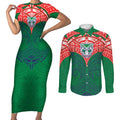 Personalized New Zealand Warriors Couples Matching Short Sleeve Bodycon Dress and Long Sleeve Button Shirt Polynesian Tribal Pattern Style