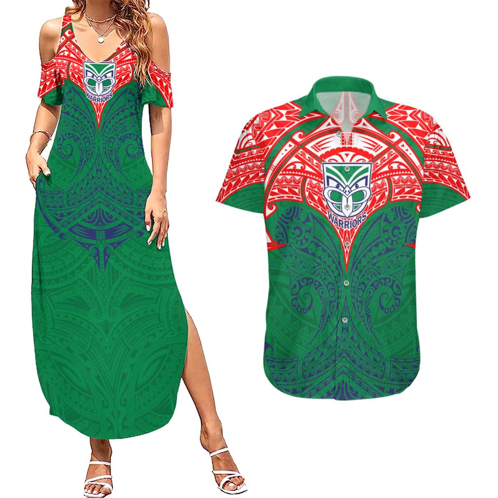 Personalized New Zealand Warriors Couples Matching Summer Maxi Dress and Hawaiian Shirt Polynesian Tribal Pattern Style