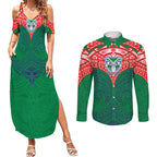 Personalized New Zealand Warriors Couples Matching Summer Maxi Dress and Long Sleeve Button Shirt Polynesian Tribal Pattern Style