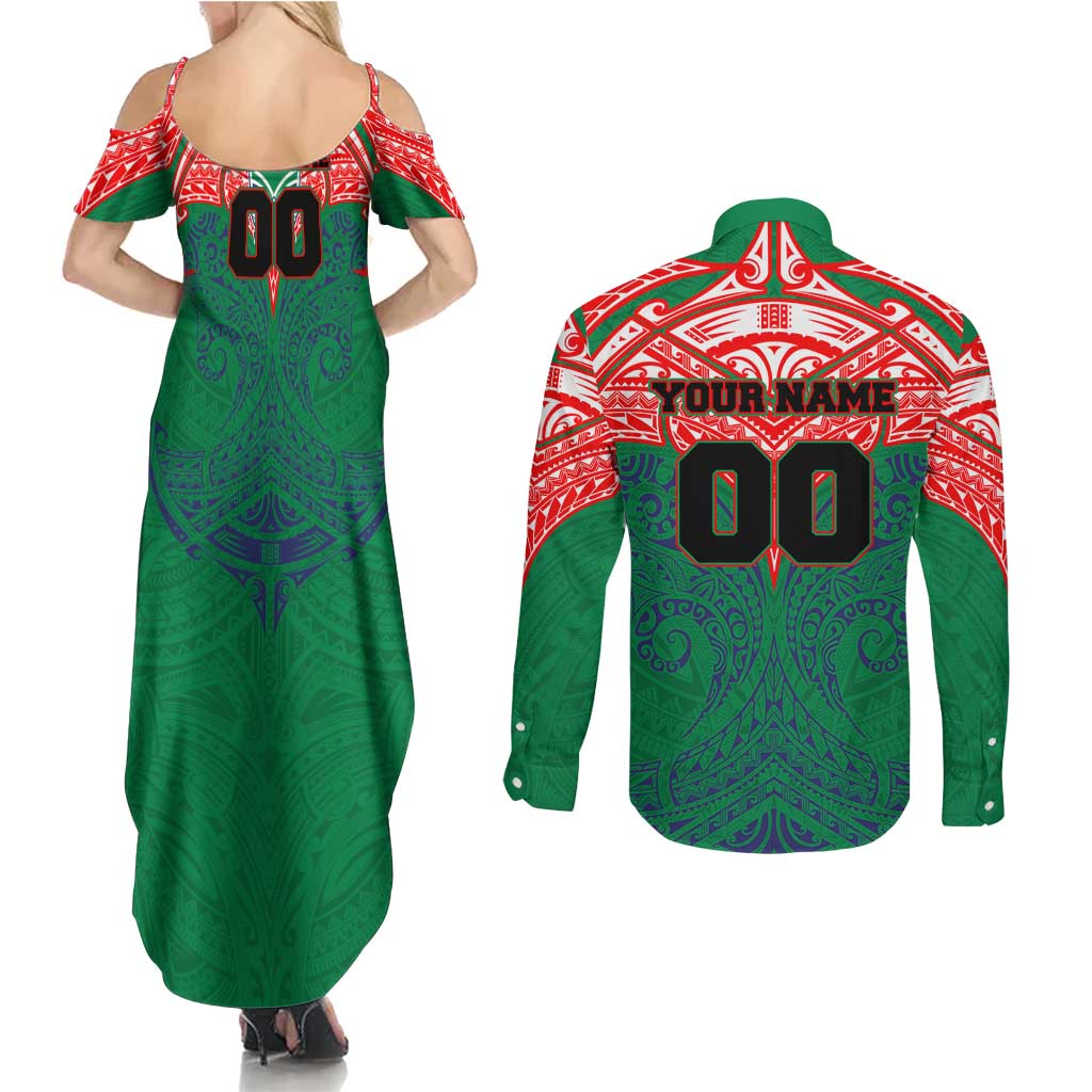 Personalized New Zealand Warriors Couples Matching Summer Maxi Dress and Long Sleeve Button Shirt Polynesian Tribal Pattern Style