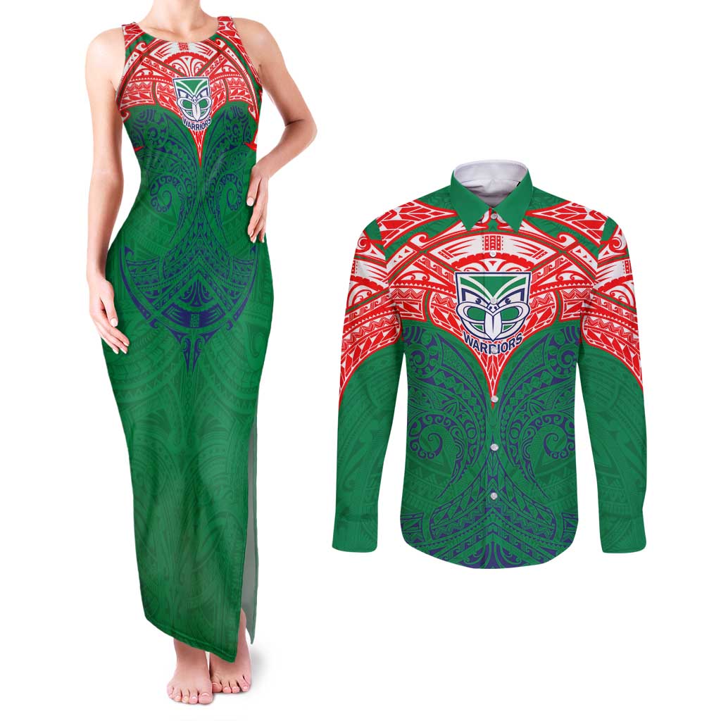 Personalized New Zealand Warriors Couples Matching Tank Maxi Dress and Long Sleeve Button Shirt Polynesian Tribal Pattern Style