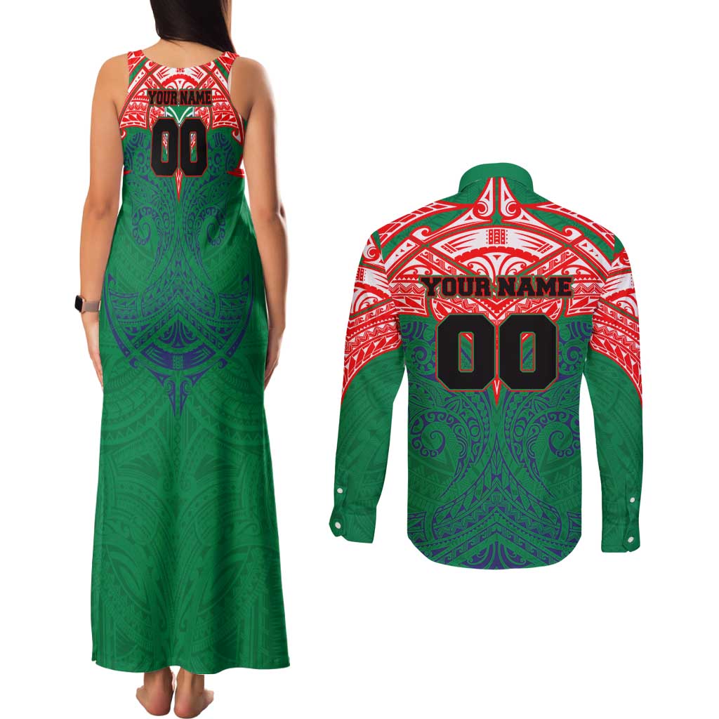 Personalized New Zealand Warriors Couples Matching Tank Maxi Dress and Long Sleeve Button Shirt Polynesian Tribal Pattern Style
