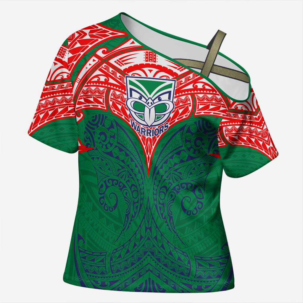 Personalized New Zealand Warriors Cross Shoulder Shirt Polynesian Tribal Pattern Style