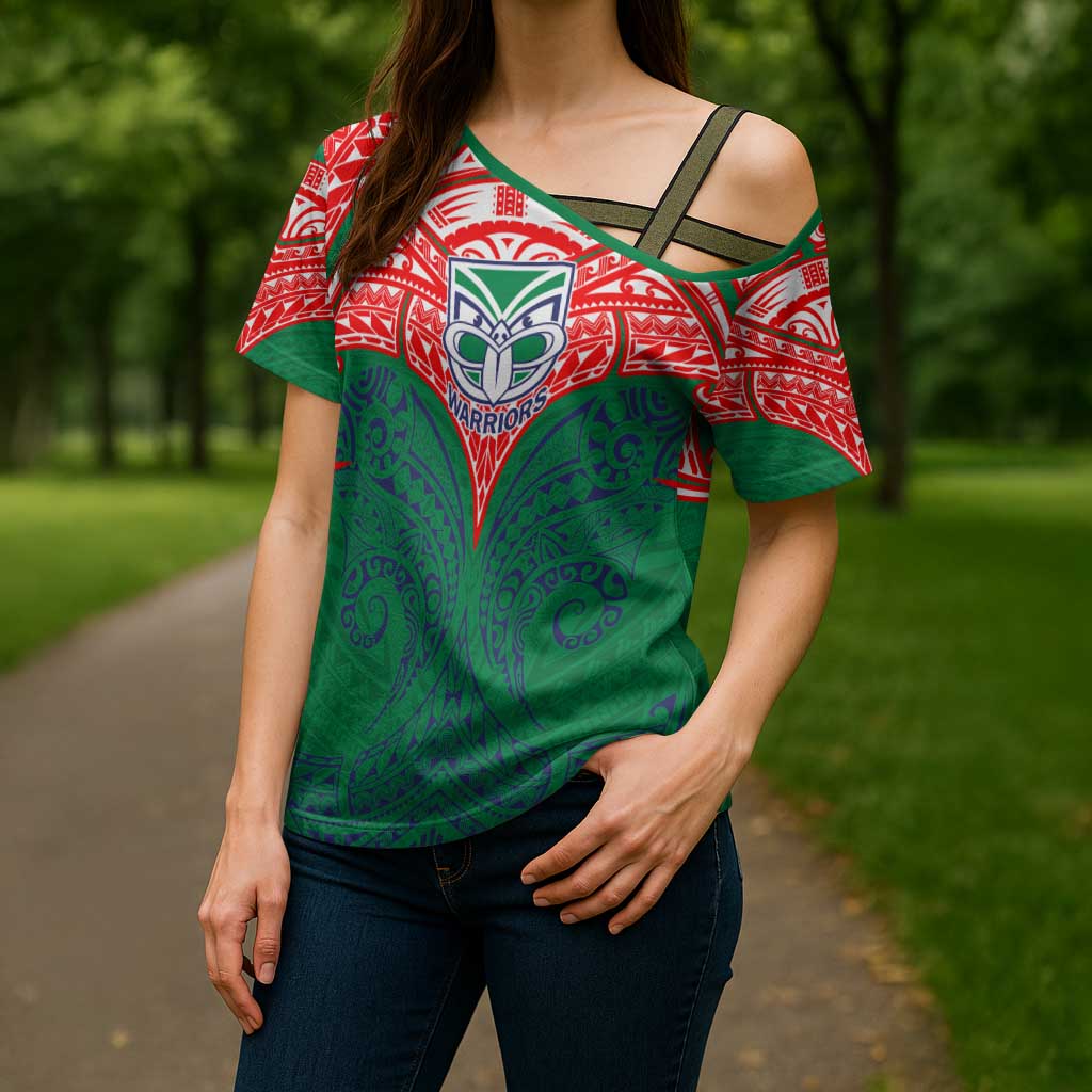 Personalized New Zealand Warriors Cross Shoulder Shirt Polynesian Tribal Pattern Style