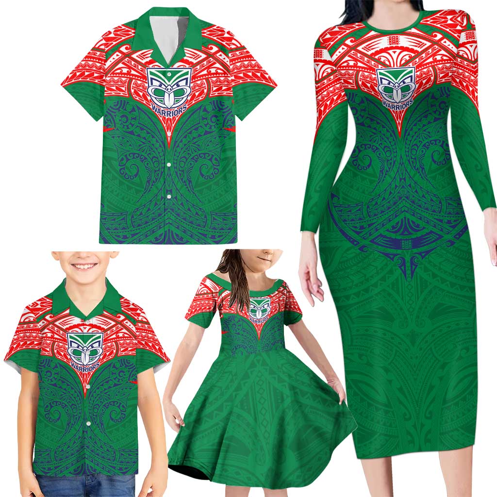 Personalized New Zealand Warriors Family Matching Long Sleeve Bodycon Dress and Hawaiian Shirt Polynesian Tribal Pattern Style