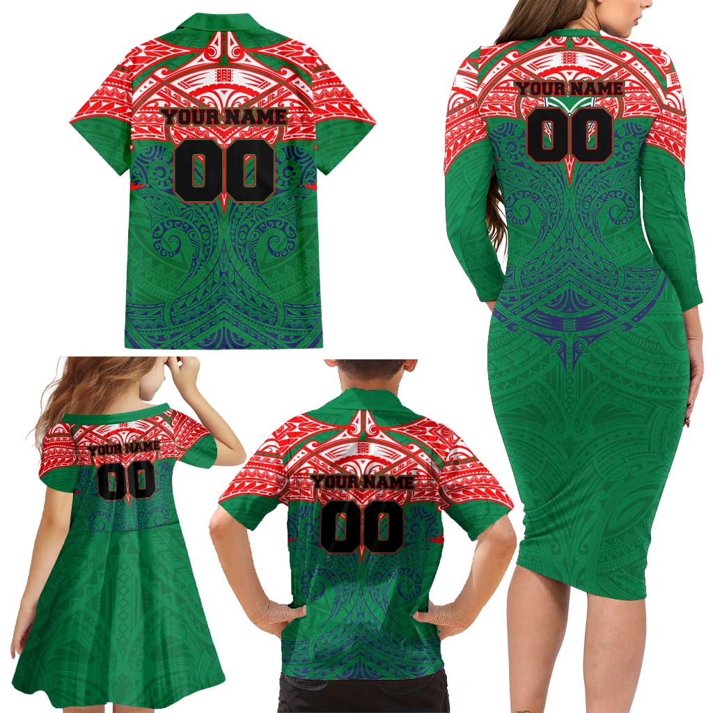 Personalized New Zealand Warriors Family Matching Long Sleeve Bodycon Dress and Hawaiian Shirt Polynesian Tribal Pattern Style